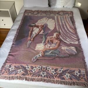 Vintage Goodwin Weavers Throw Blanket Tapestry Ballet Ballerina Dance USA Cotton